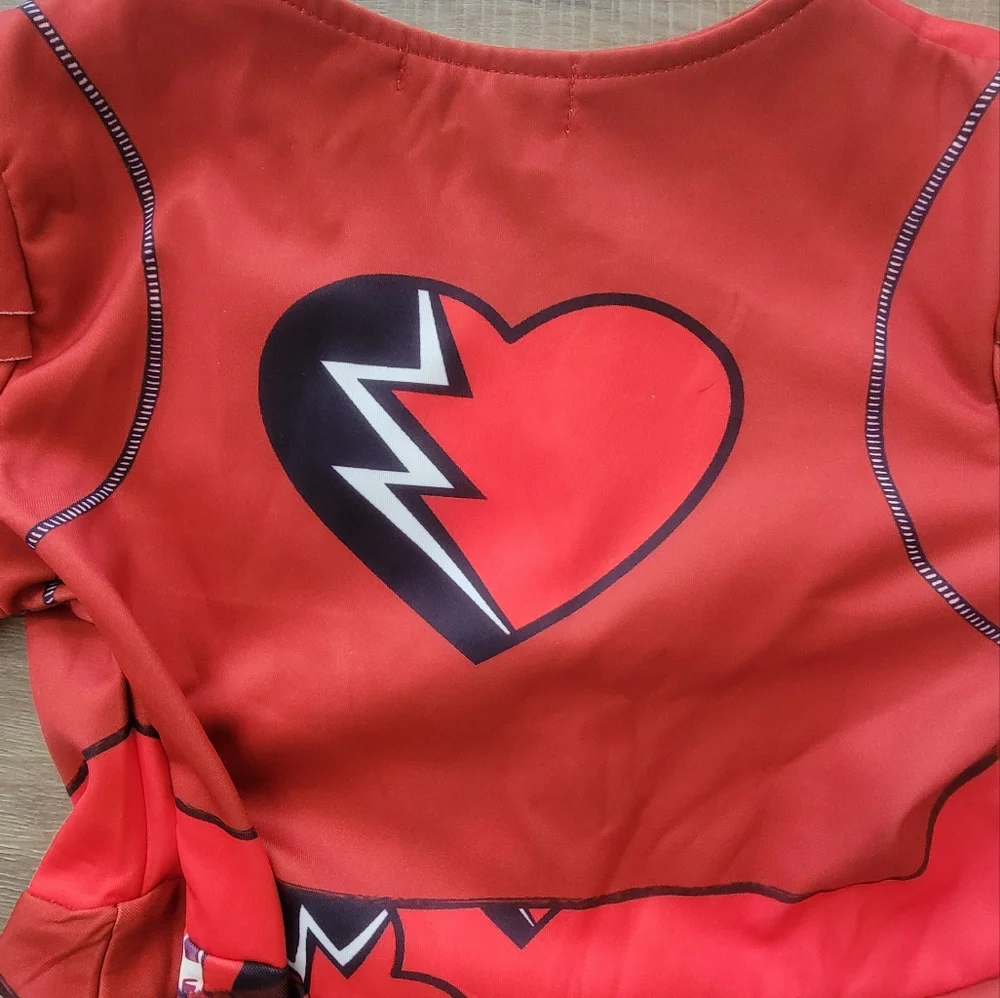Girls Descendants Red Costume Dress Gloves Evie Heart Necklace Size 9-10